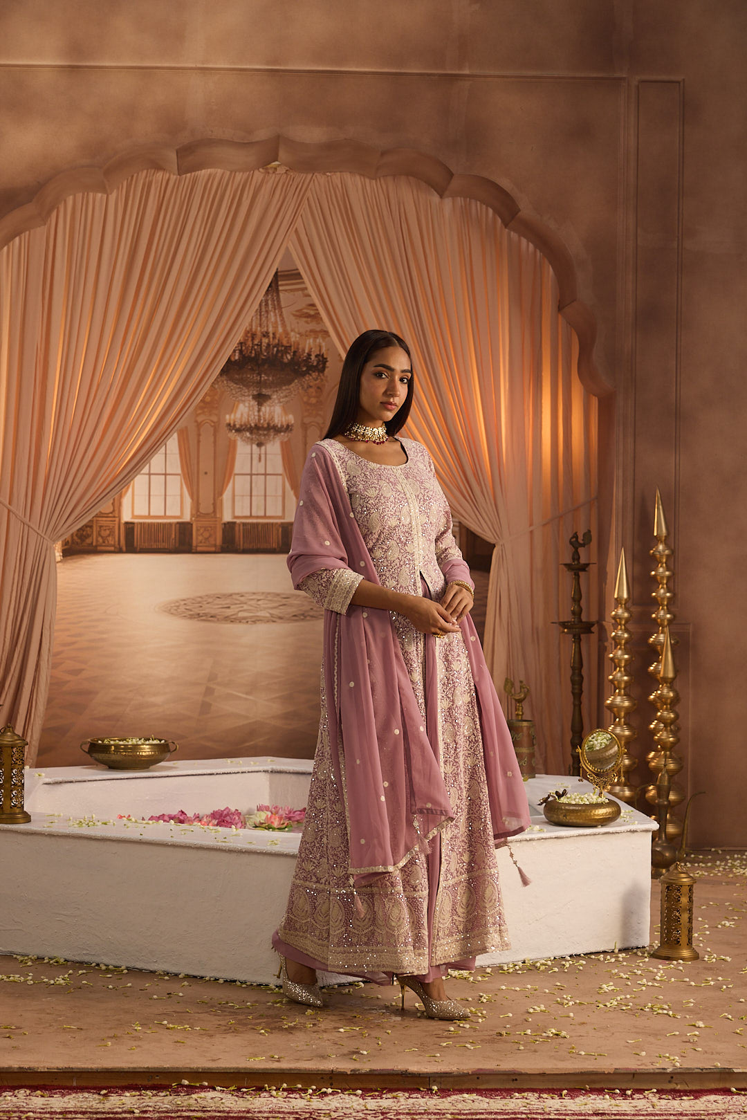 Neerus Purple georgette embroidered suit set - detail view 9