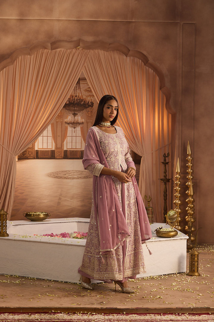 Neerus Purple georgette embroidered suit set - detail view 9