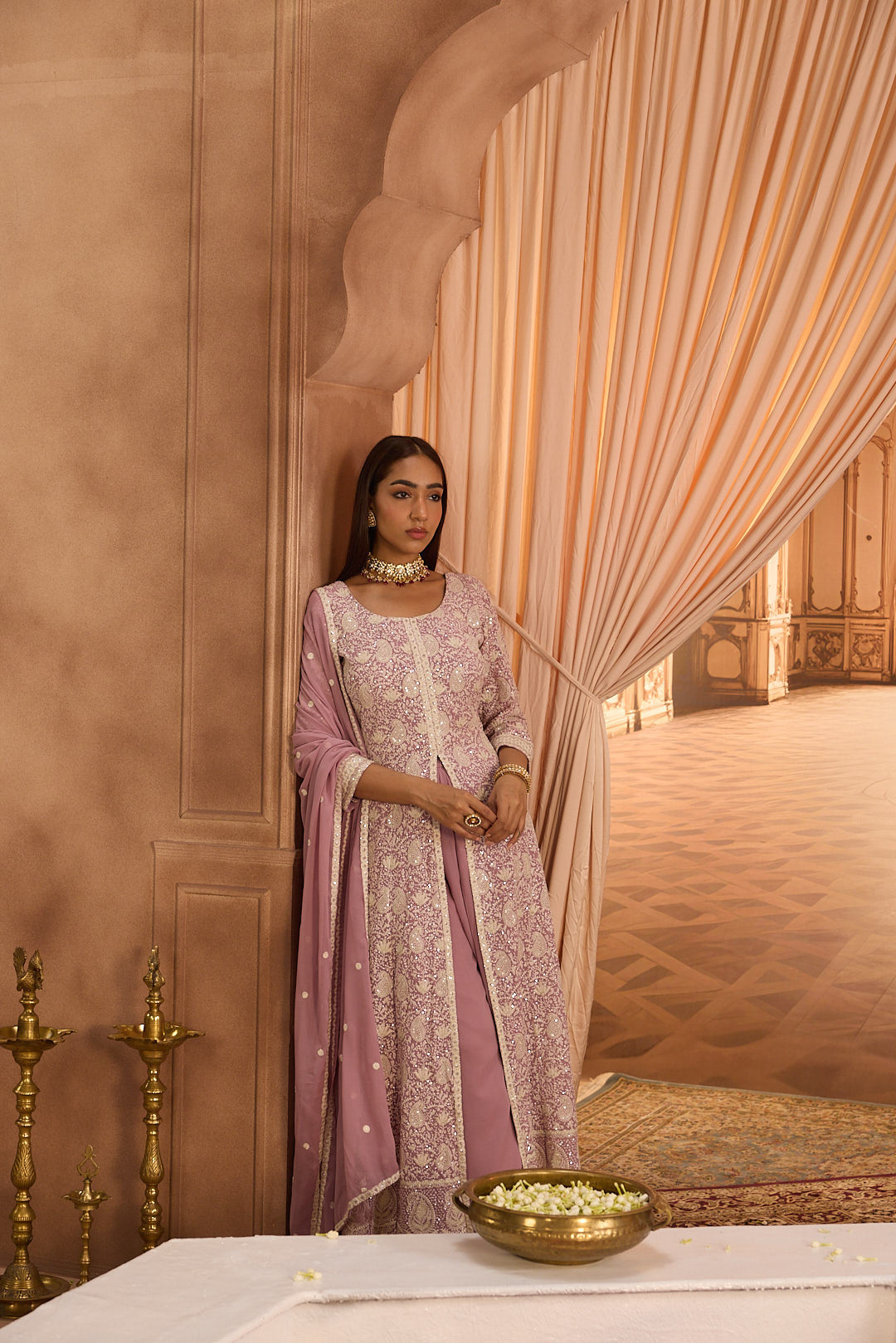 Neerus Purple georgette embroidered suit set - detail view 2
