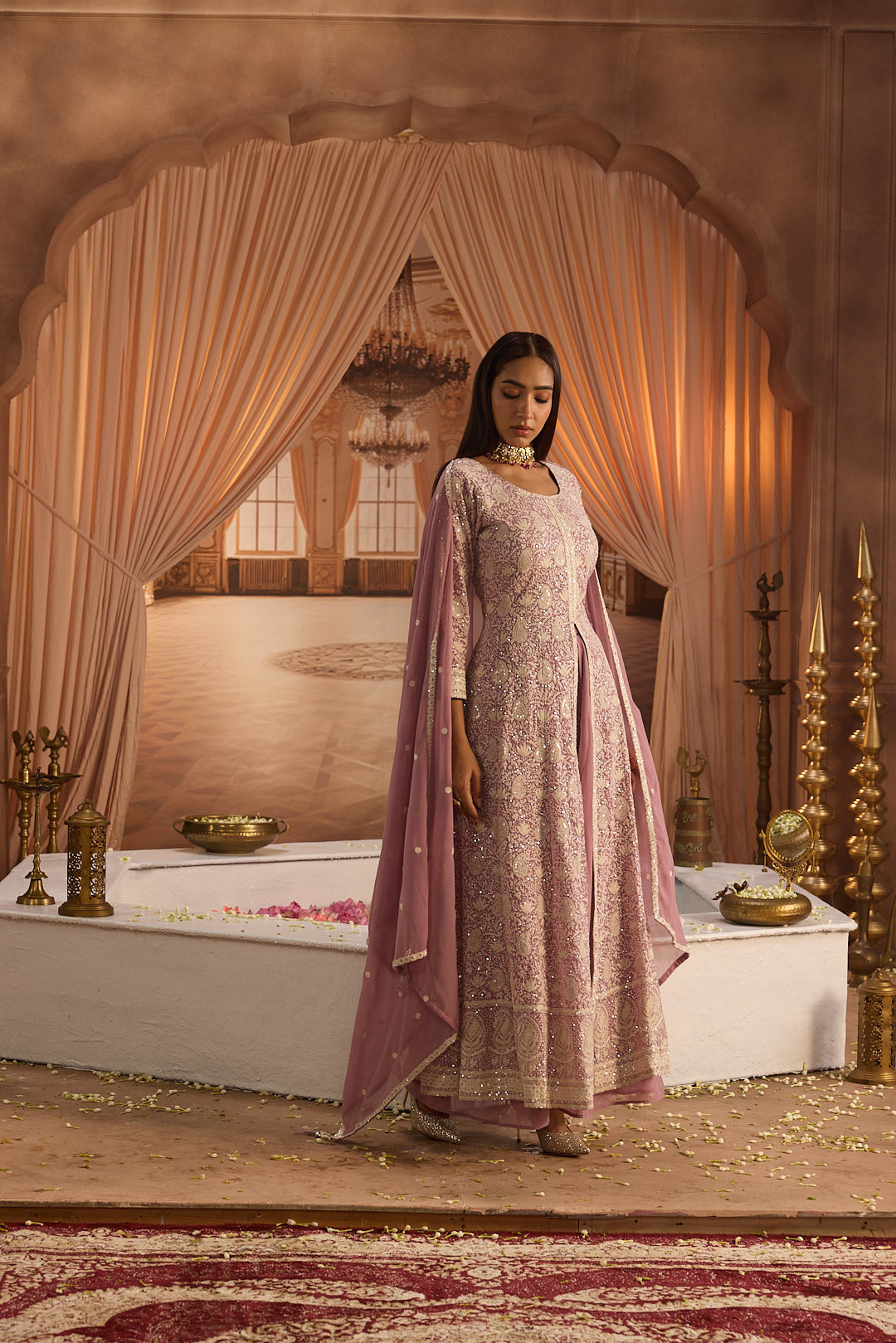Neerus Purple georgette embroidered suit set - detail view 1