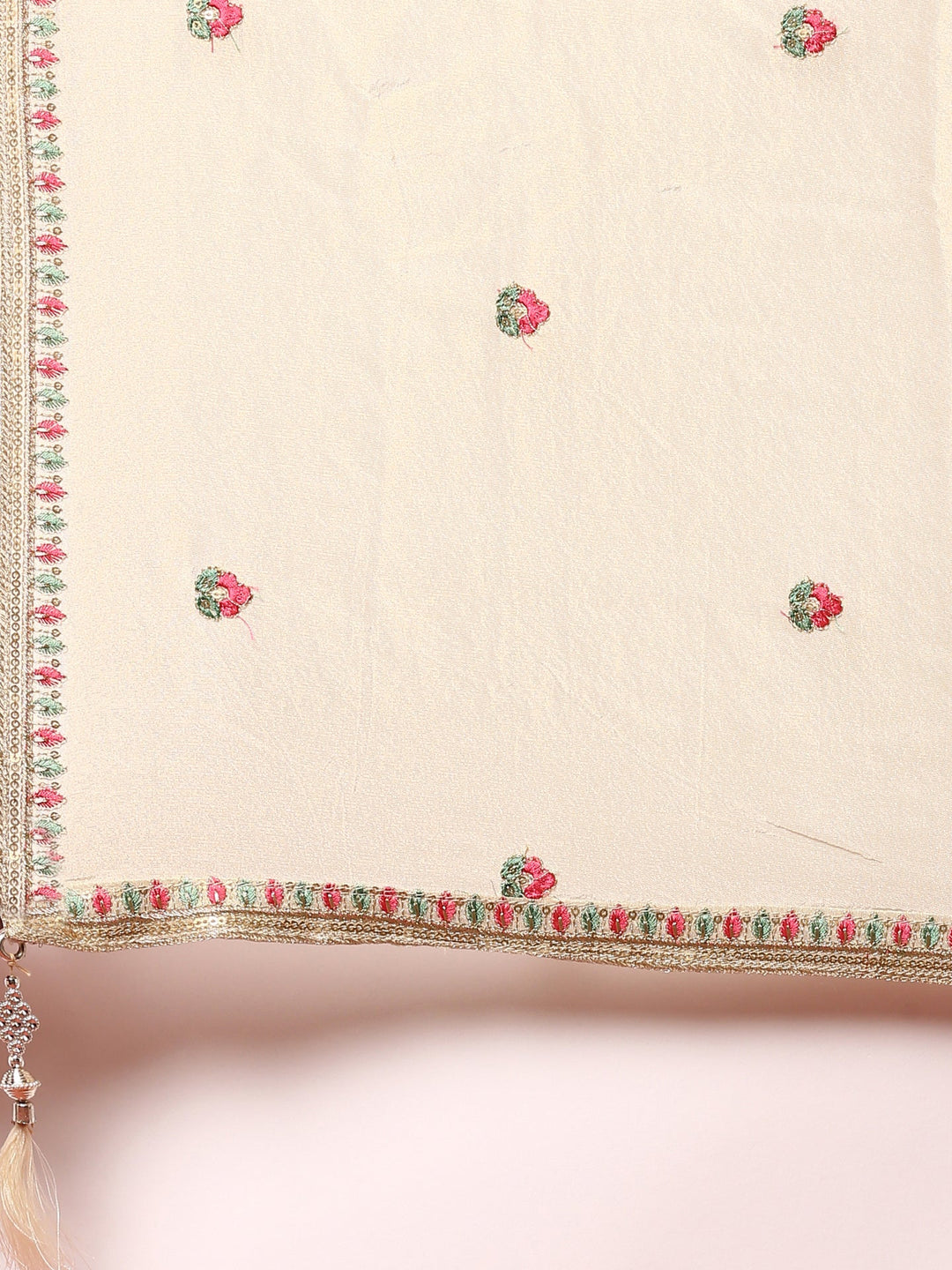 Neerus Beige tissue thread embroidered Anarkali suit set - detail view 4