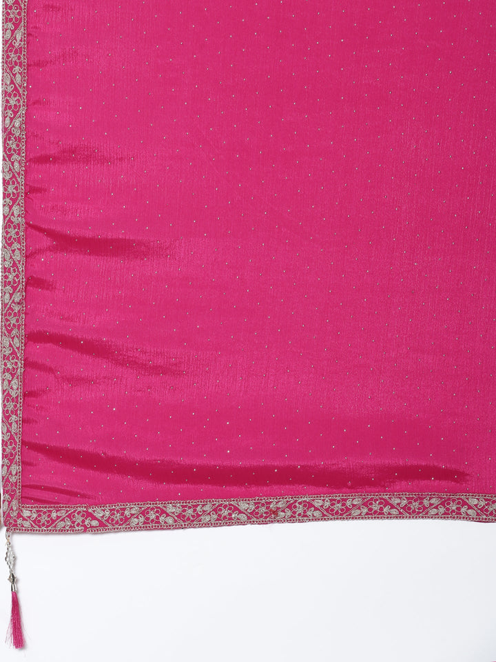 Rani pink georgette embroidered anarkali three piece set