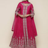 Rani pink georgette embroidered anarkali three piece set