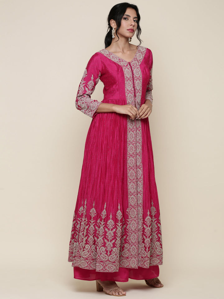 Rani pink georgette embroidered anarkali three piece set