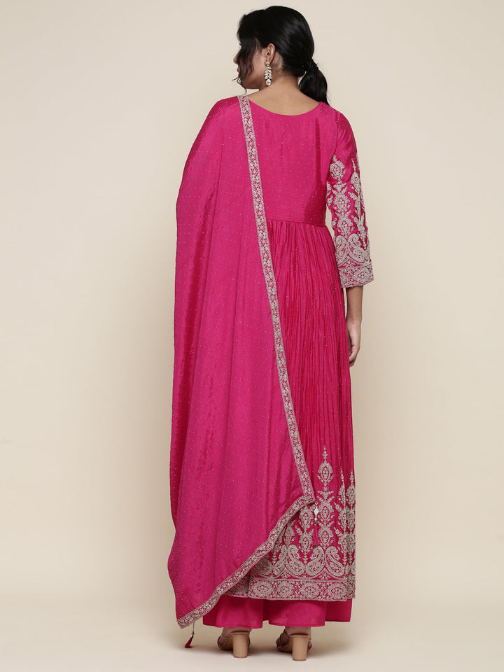 Neerus Pink georgette embroidered Anarkali suit set - side view