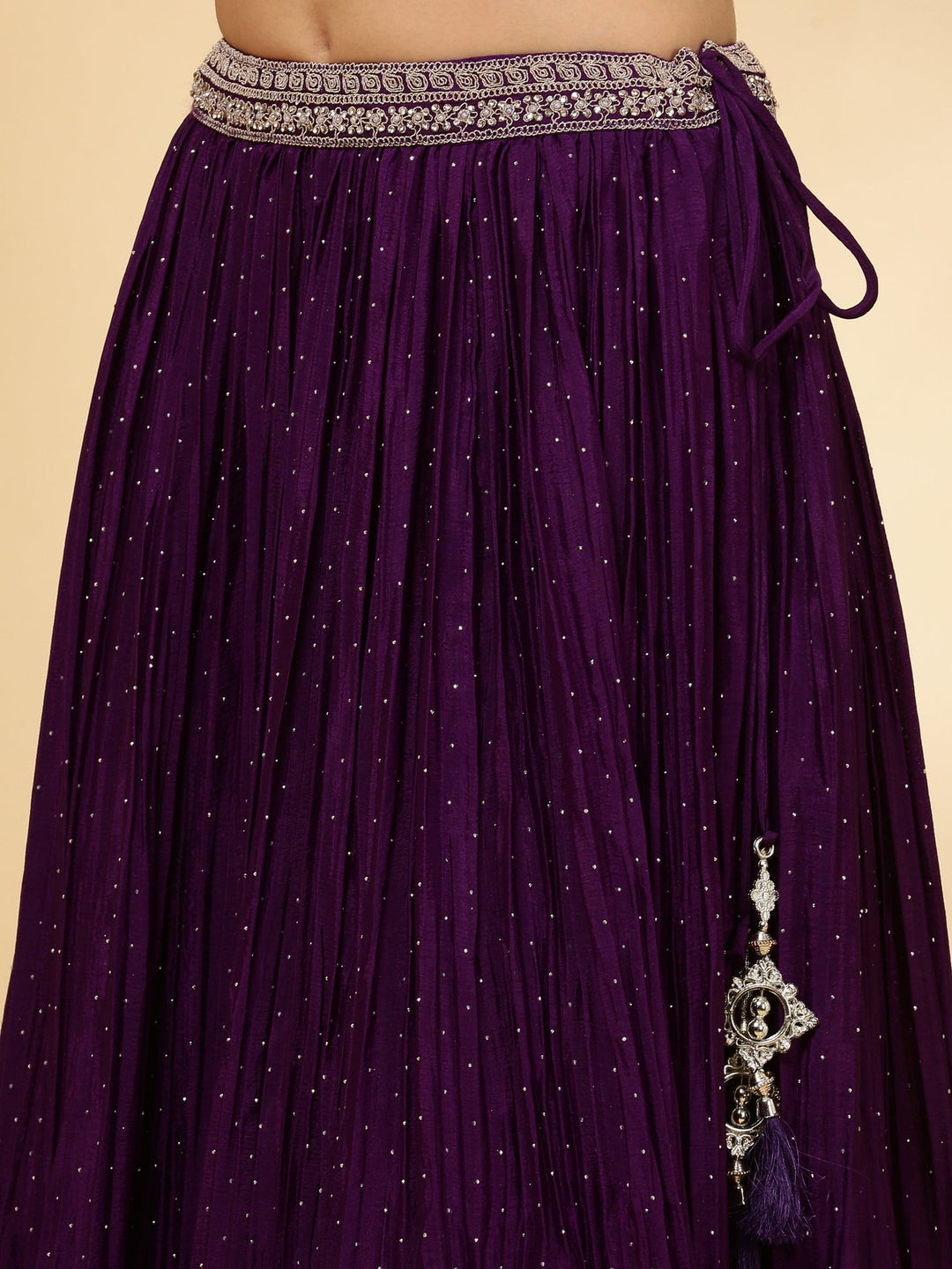 Neerus Purple chinon hand embroidered lehenga set - detail view 3