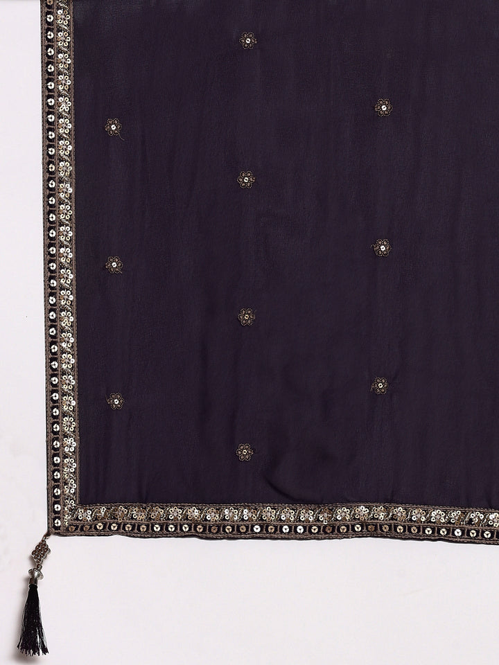 Purple Georgette Embroidered Kali With Palazzo