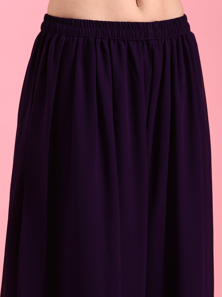 Purple Georgette Embroidered Kali With Palazzo