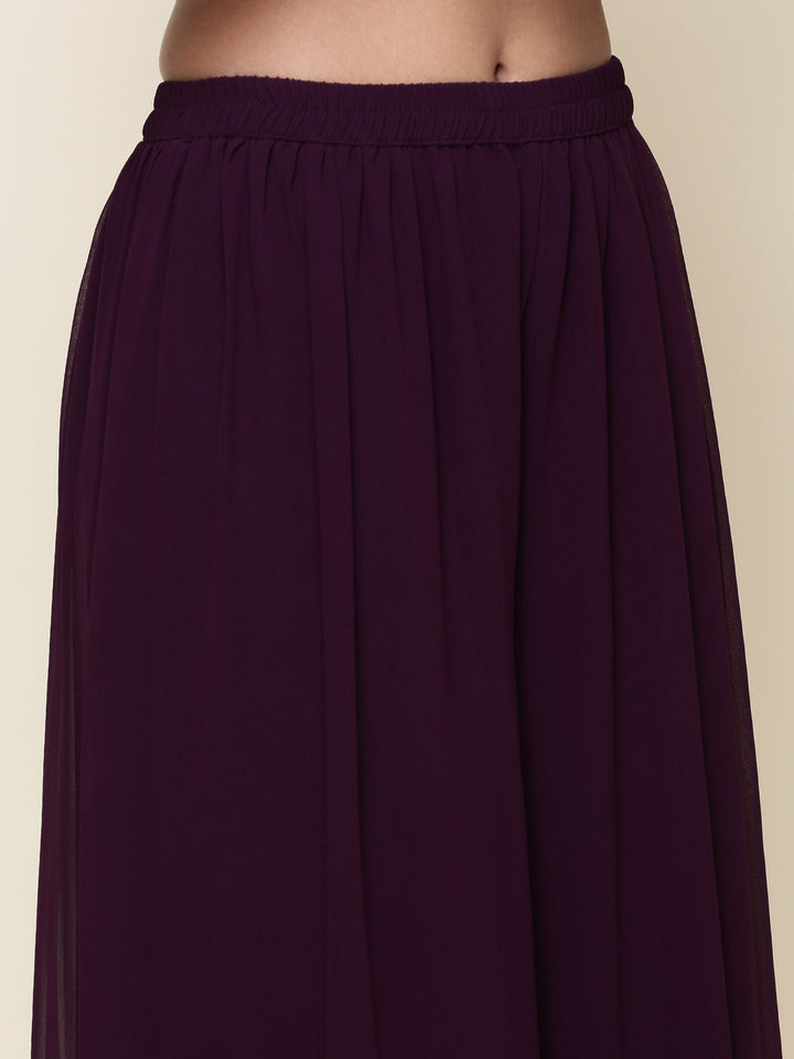 Wine georgette embroidered front silt anarkali three piece set