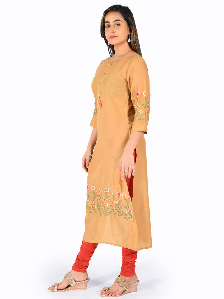 Neerus Orange rayon embroidered straight kurta - back view