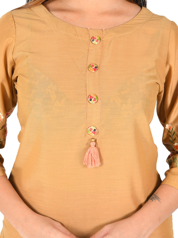 Neerus Orange rayon embroidered straight kurta - detail view 1