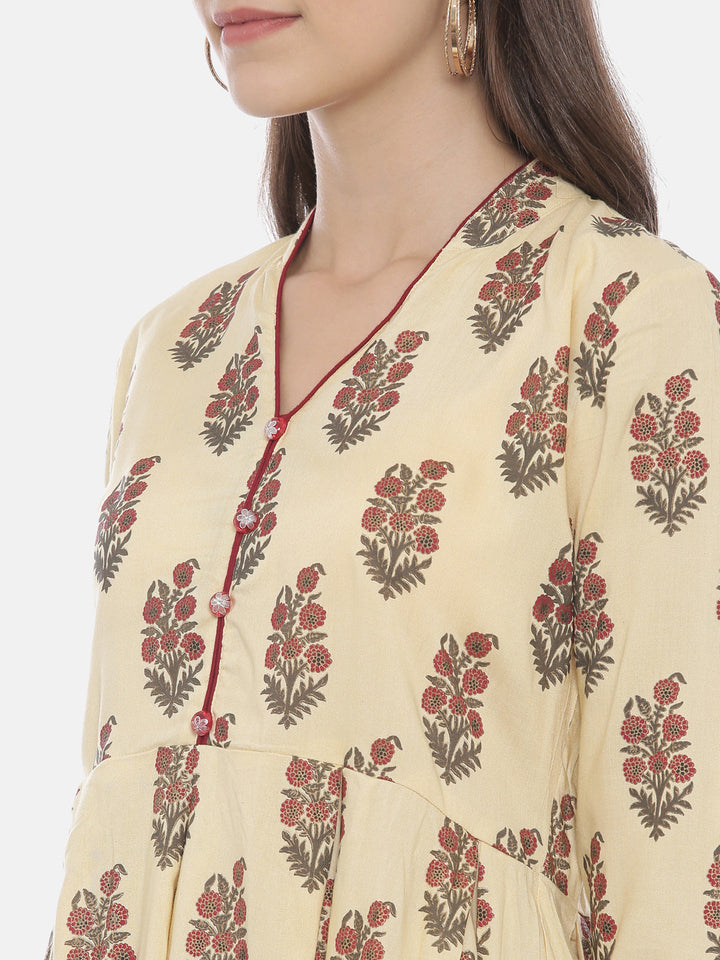 Neerus Beige Muslin solid straight Kurti - back view