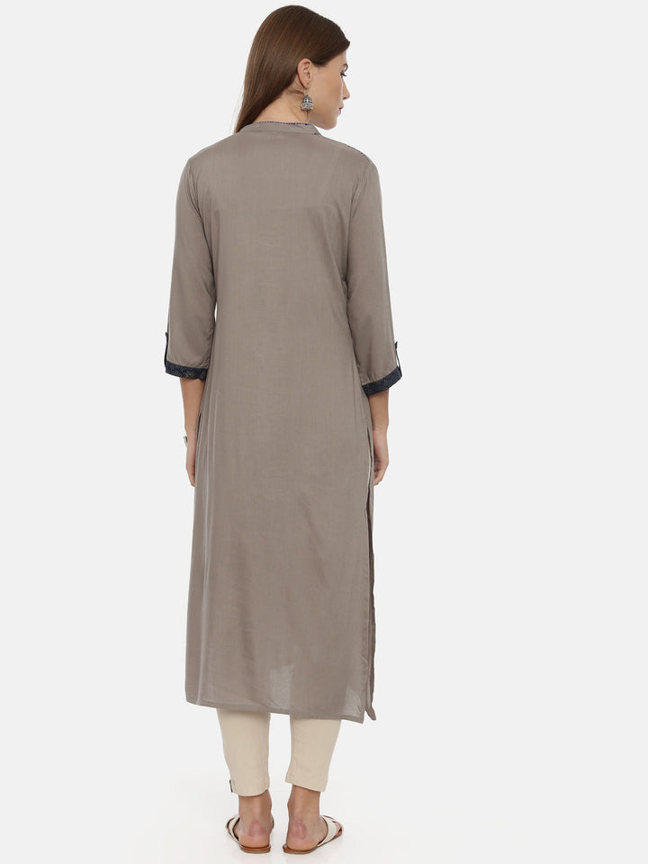 Neerus Grey muslin embroidered straight kurta - detail view 2