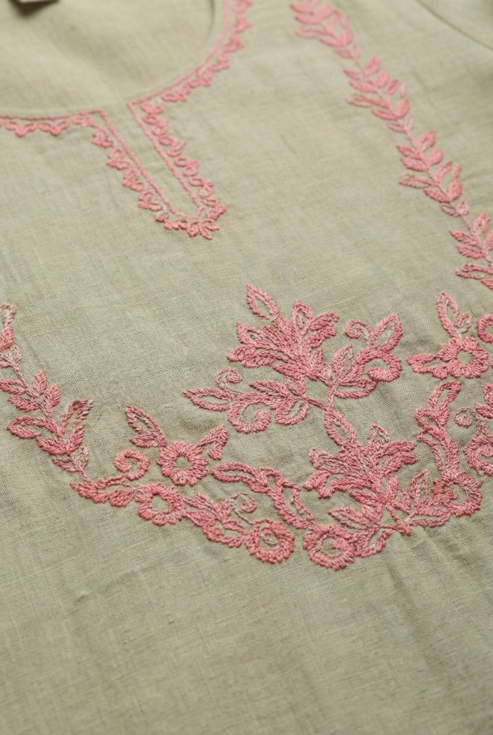 Neerus Grey muslin hand embroidered suit set - detail view 1