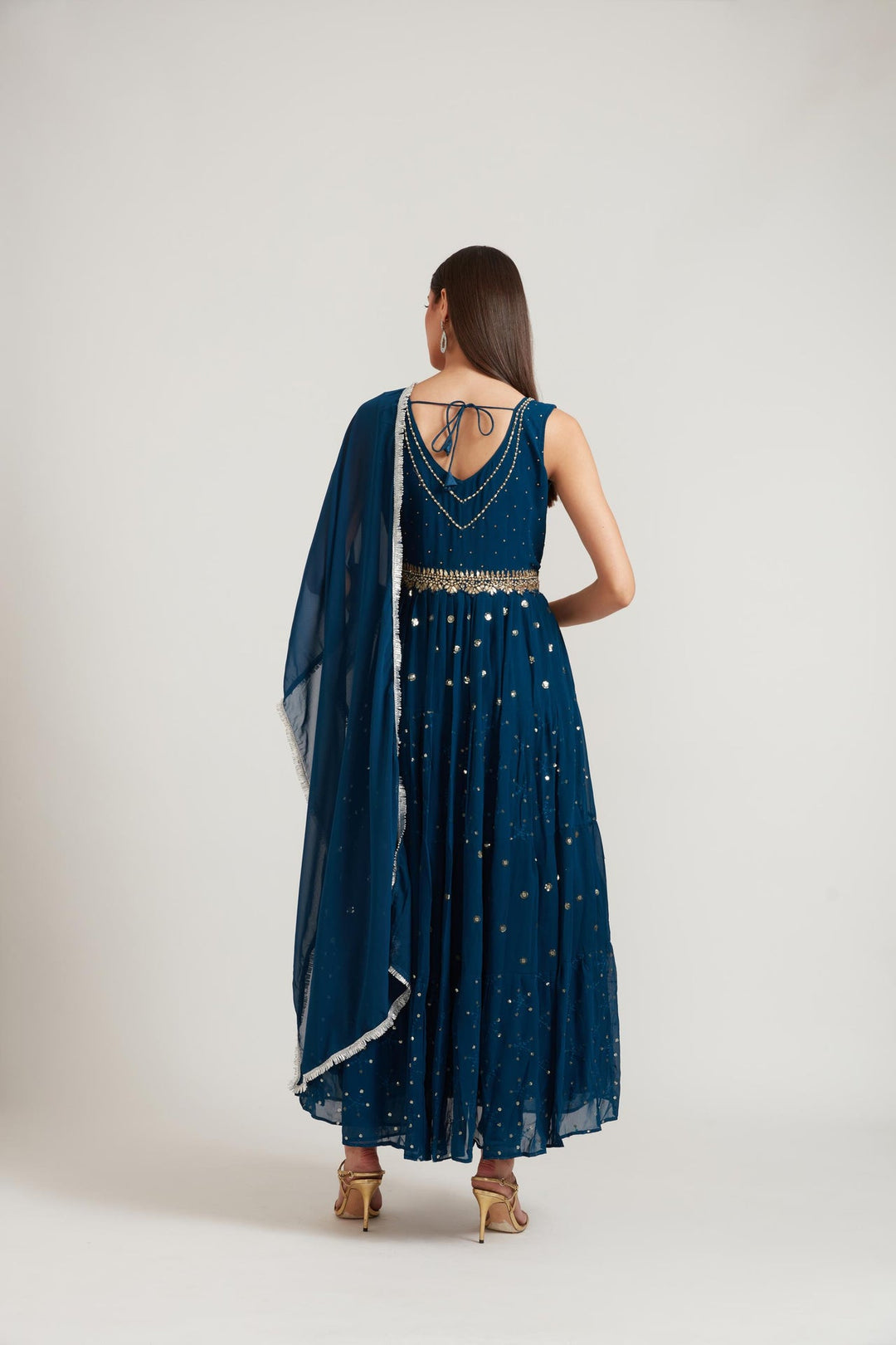 Neerus Blue Georgette Embroidered Anarkali Kurta Set - detail view 2
