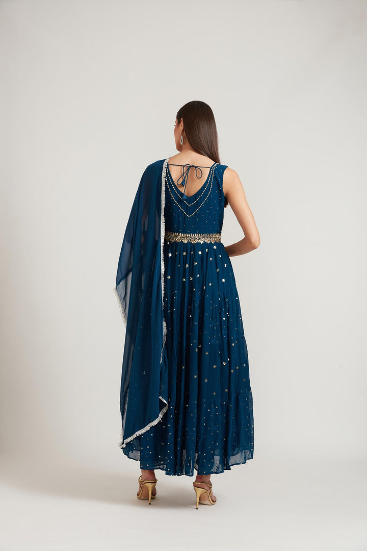 Neerus Blue Georgette Embroidered Anarkali Kurta Set - detail view 2