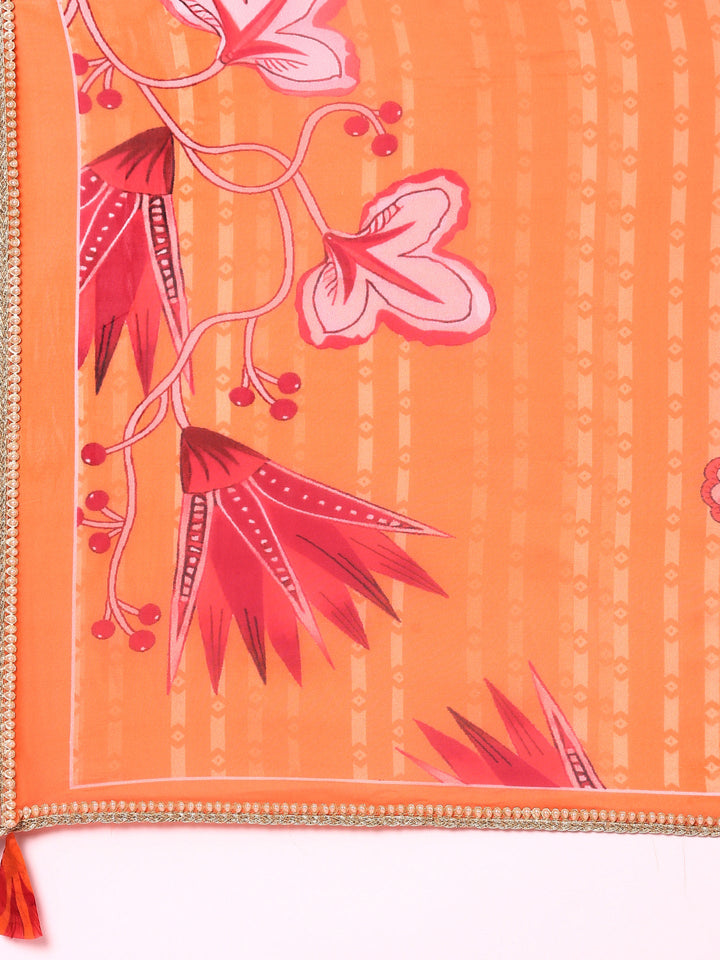 Neerus Orange organza embroidered lehenga set - detail view 6