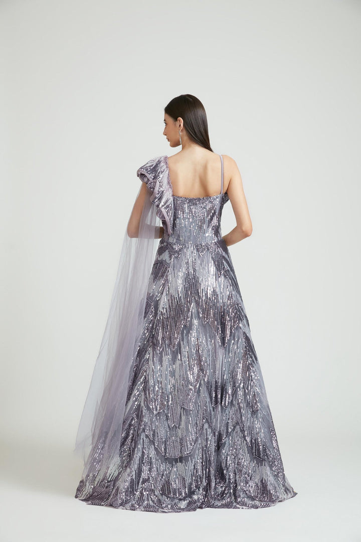 Neerus Purple net embroidered gown - detail view 1