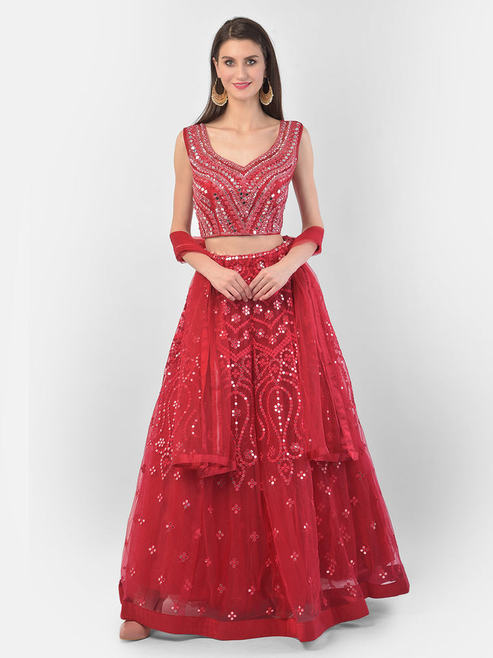 Neerus Pink net embellished lehenga set - detail view 5