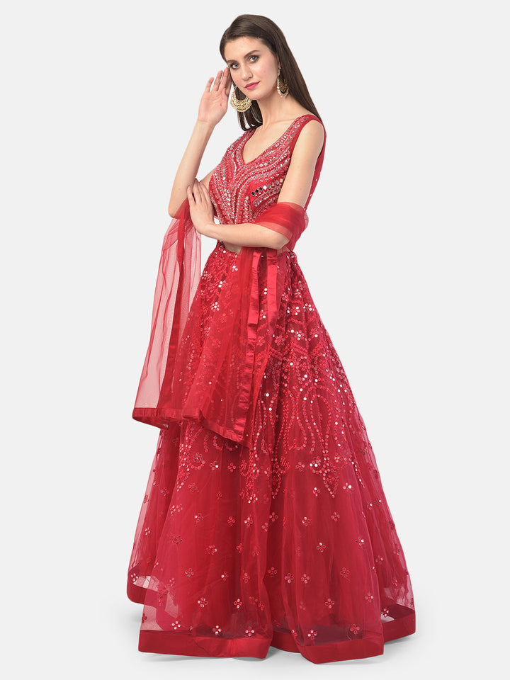Neerus Pink net embellished lehenga set - front view