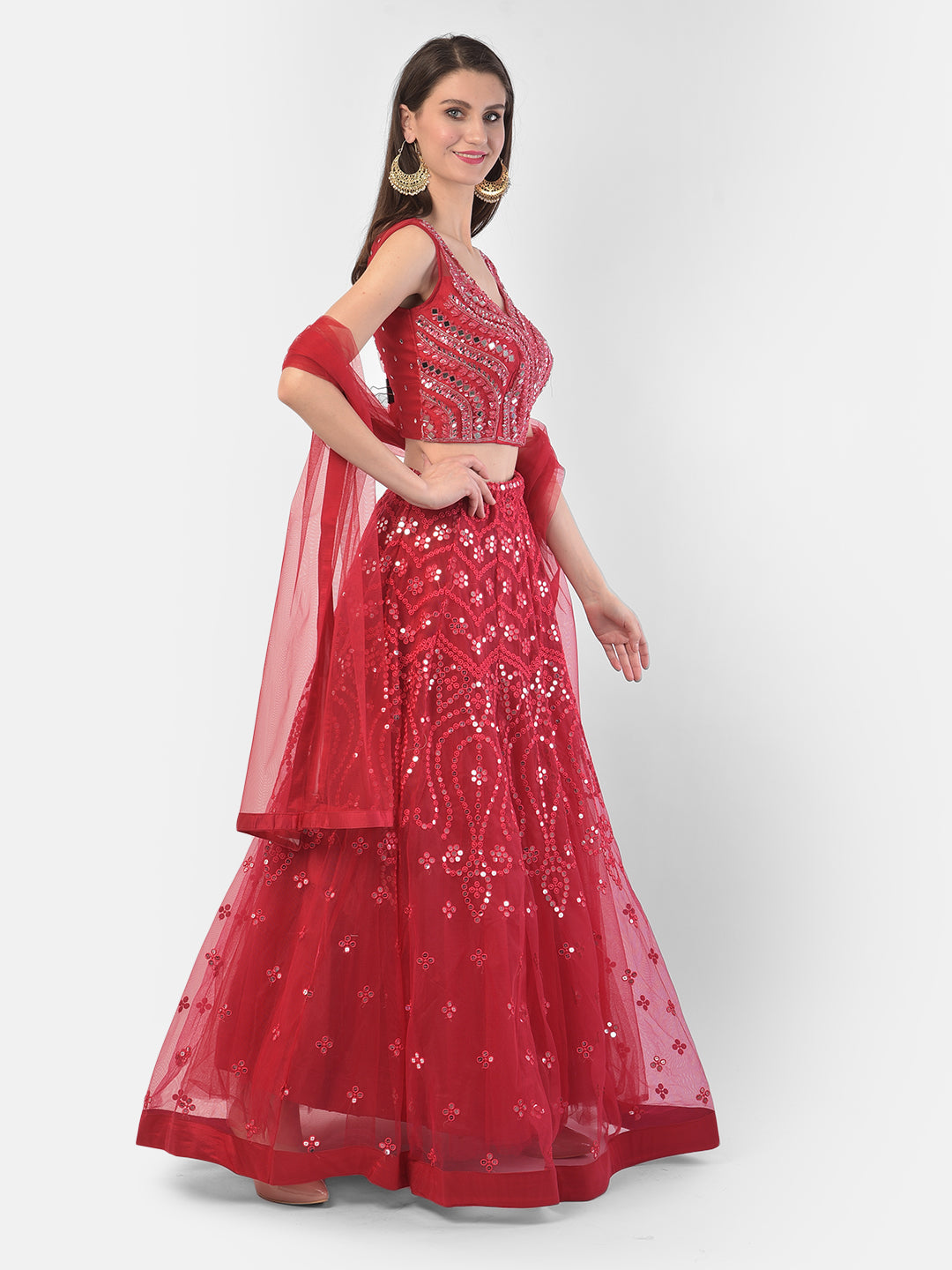 Neerus Pink net embellished lehenga set - back view