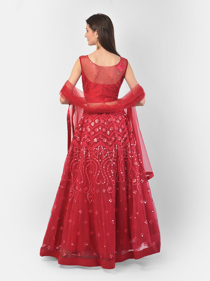 Neerus Pink net embellished lehenga set - detail view 1