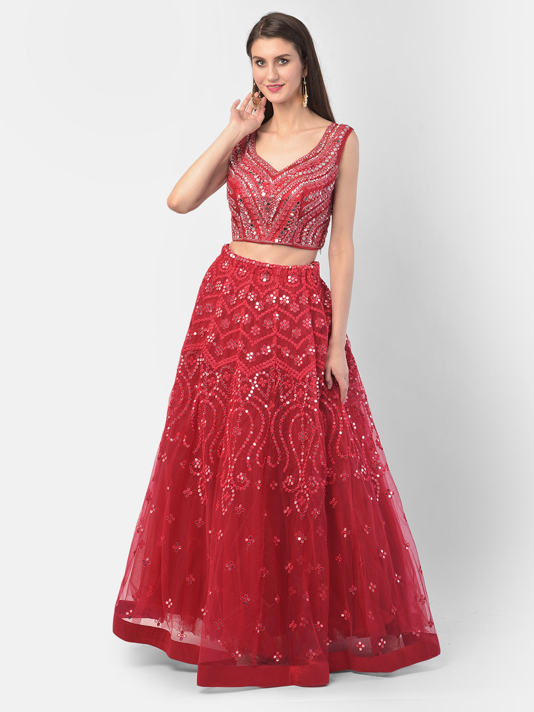 Neerus Pink net embellished lehenga set - detail view 2
