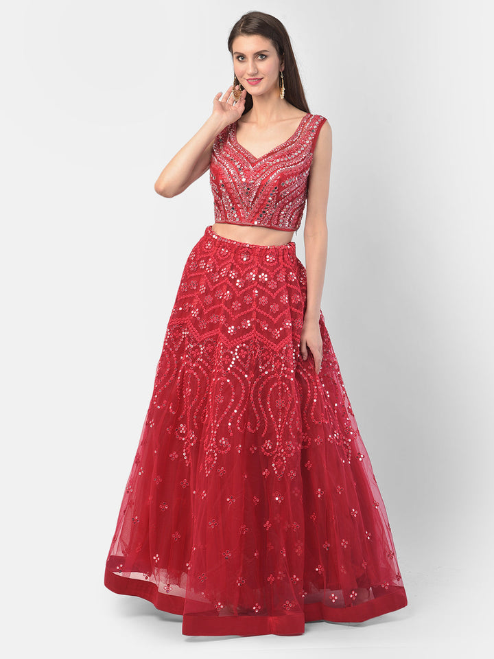 Neerus Pink net embellished lehenga set - detail view 2