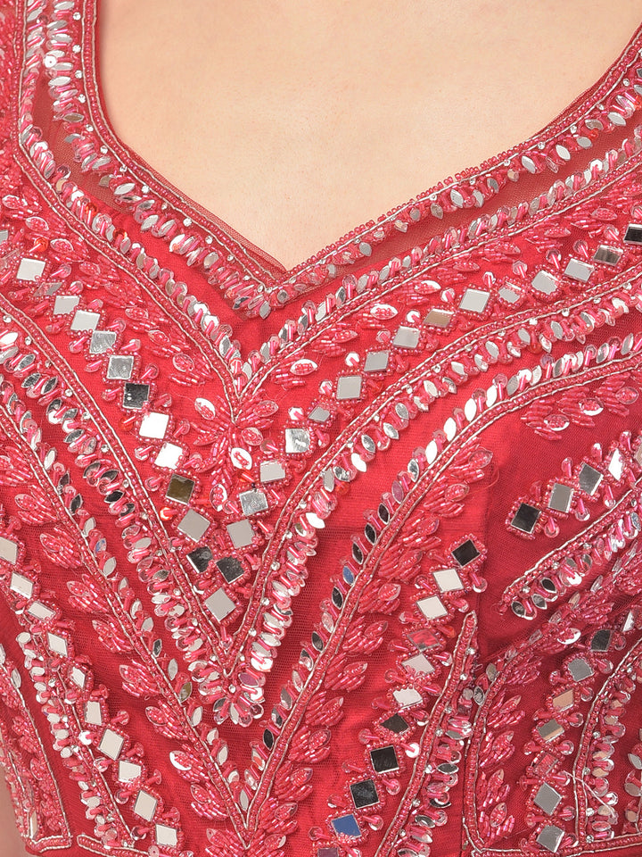 Neerus Pink net embellished lehenga set - detail view 3