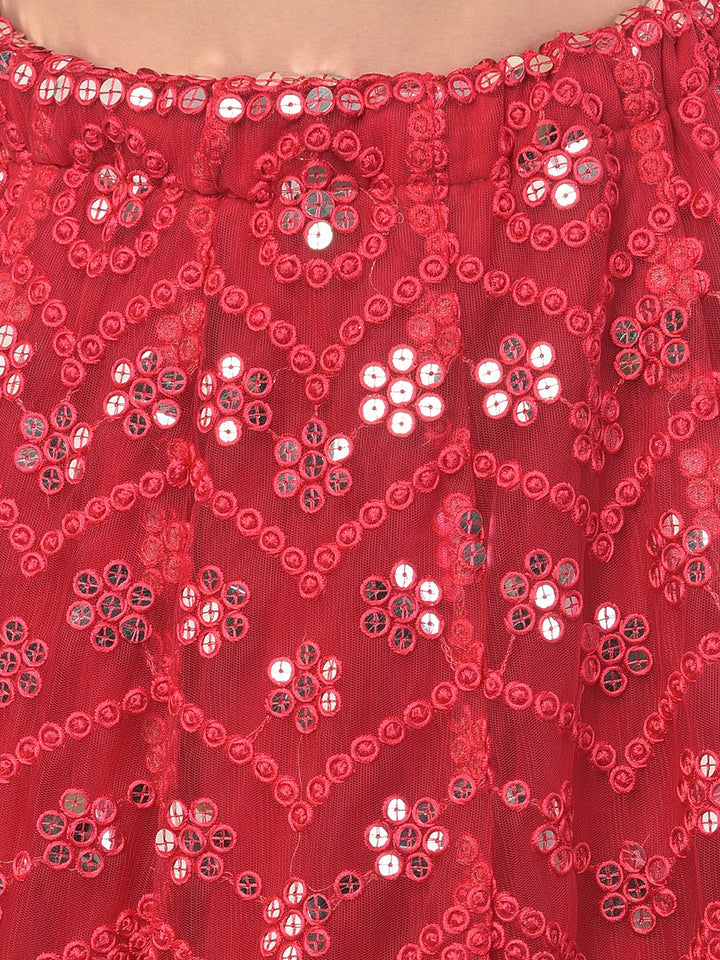 Neerus Pink net embellished lehenga set - detail view 4
