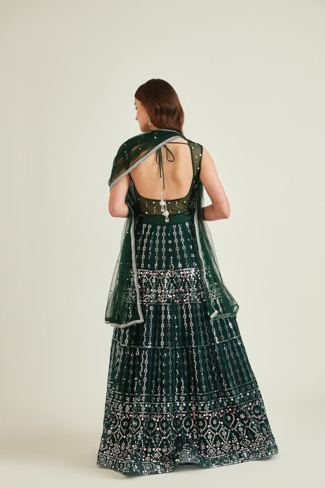 Neerus Green net embellished lehenga set - back view