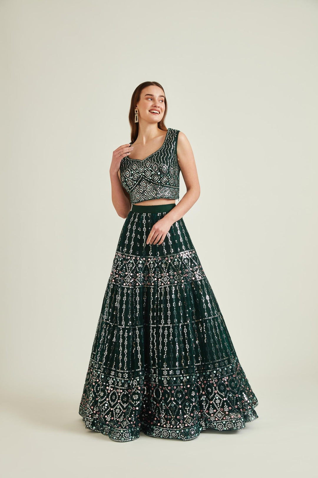 Neerus Green net embellished lehenga set - detail view 1