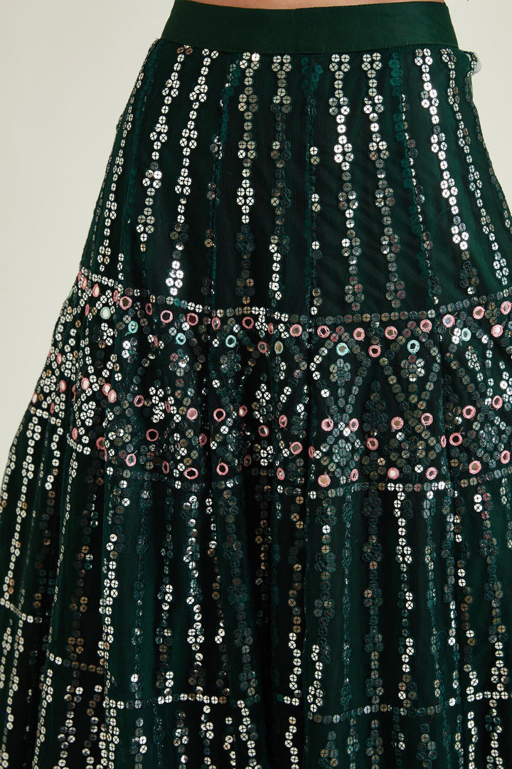 Neerus Green net embellished lehenga set - detail view 3