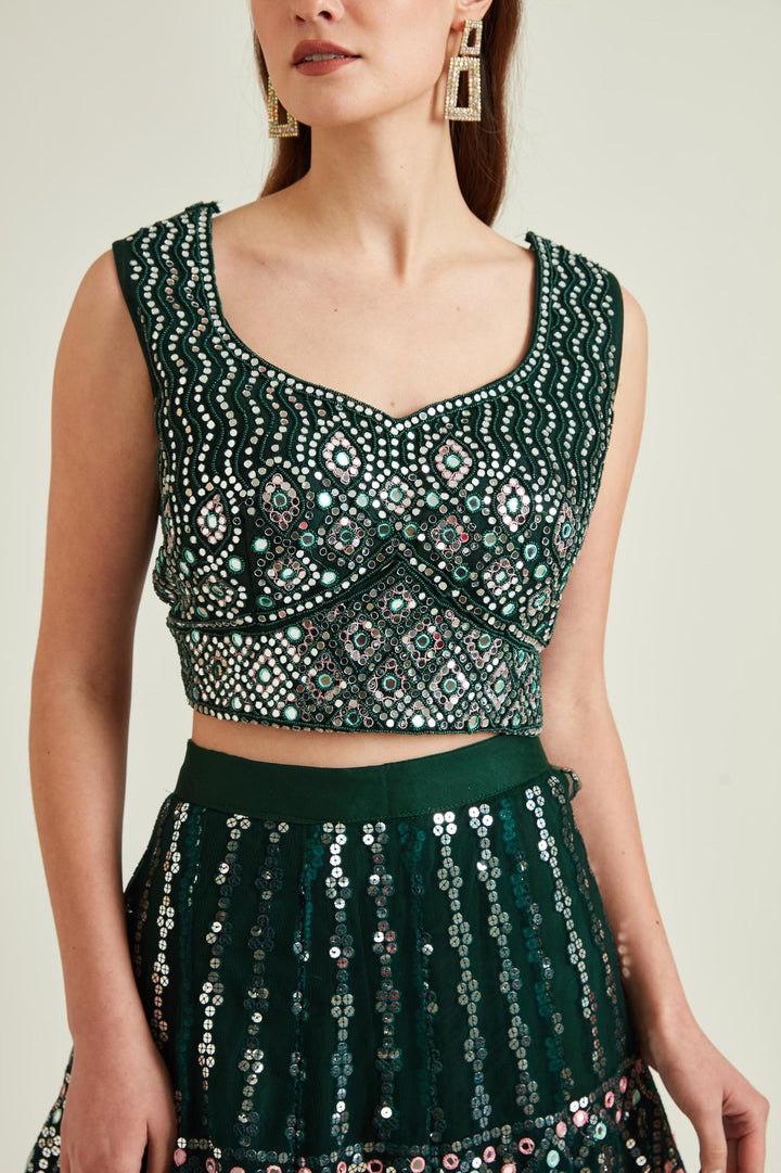 Neerus Green net embellished lehenga set - detail view 4