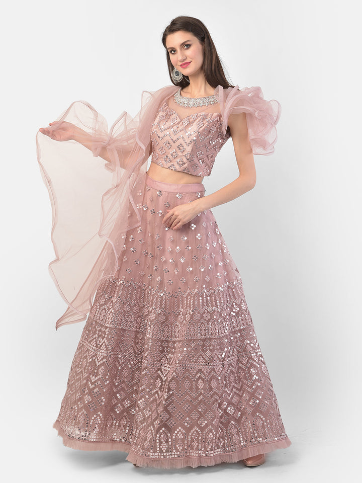 Neerus Pink net embellished lehenga set - front view