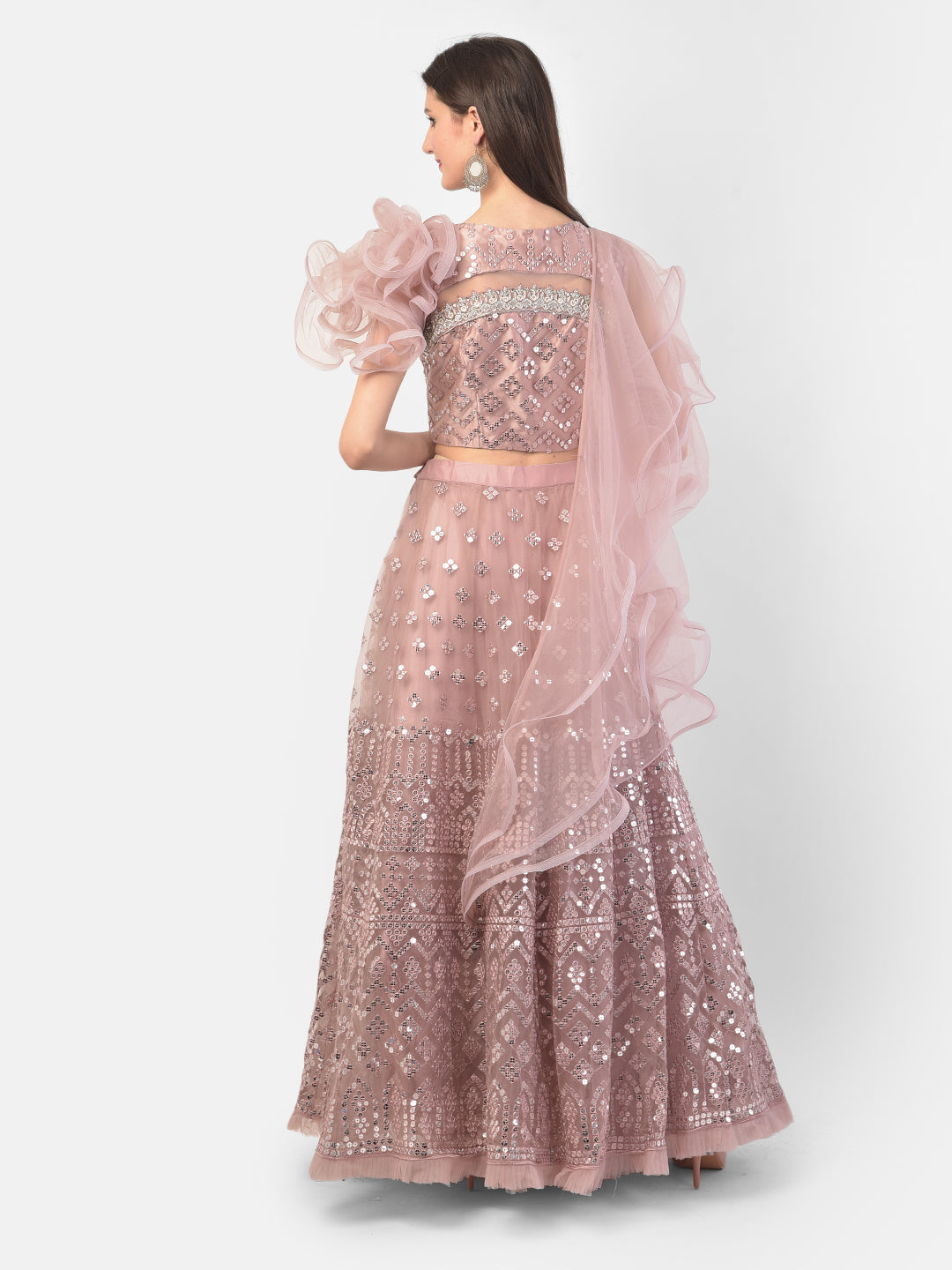 Neerus Pink net embellished lehenga set - detail view 1