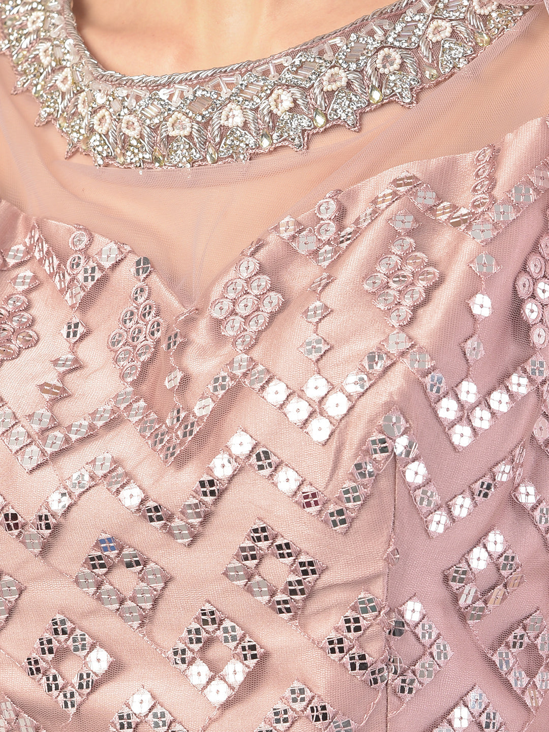 Neerus Pink net embellished lehenga set - detail view 2