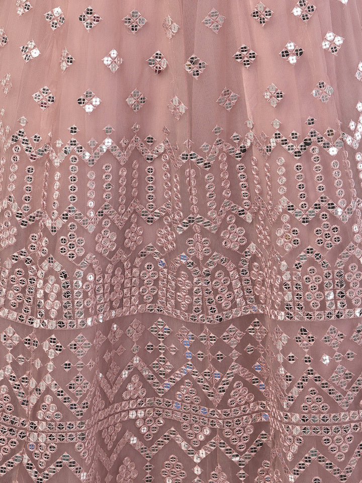 Neerus Pink net embellished lehenga set - detail view 3