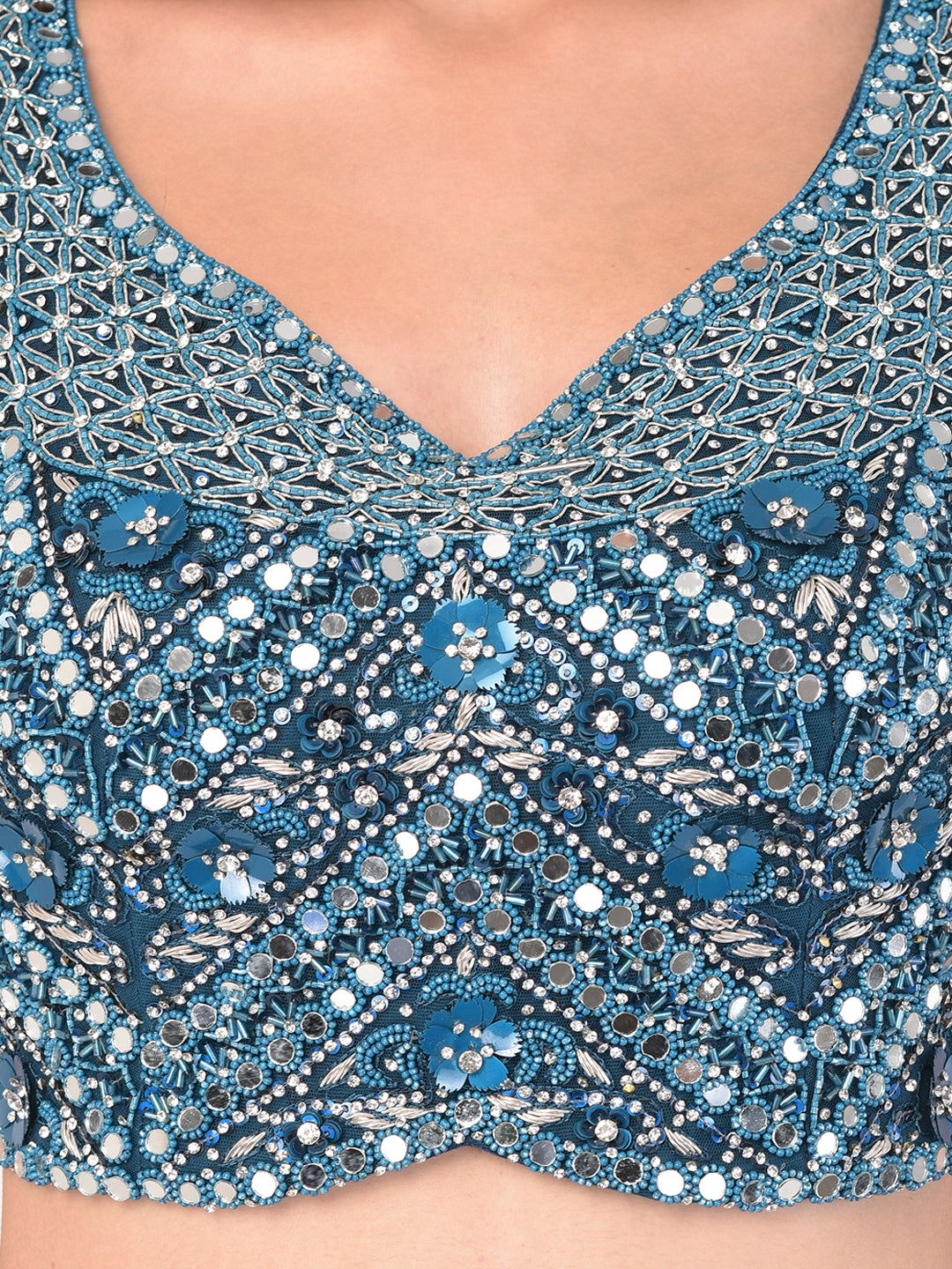 Neerus Blue net embellished lehenga set - detail view 2