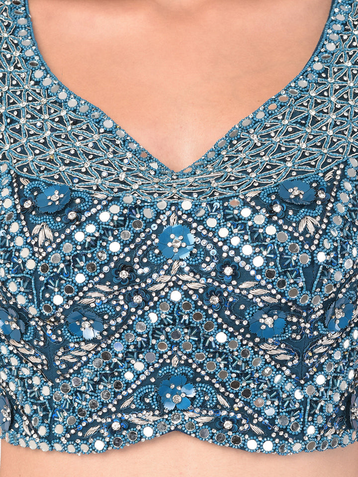 Neerus Blue net embellished lehenga set - detail view 2