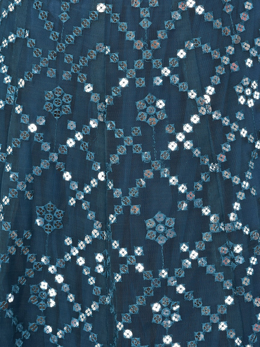 Neerus Blue net embellished lehenga set - detail view 3