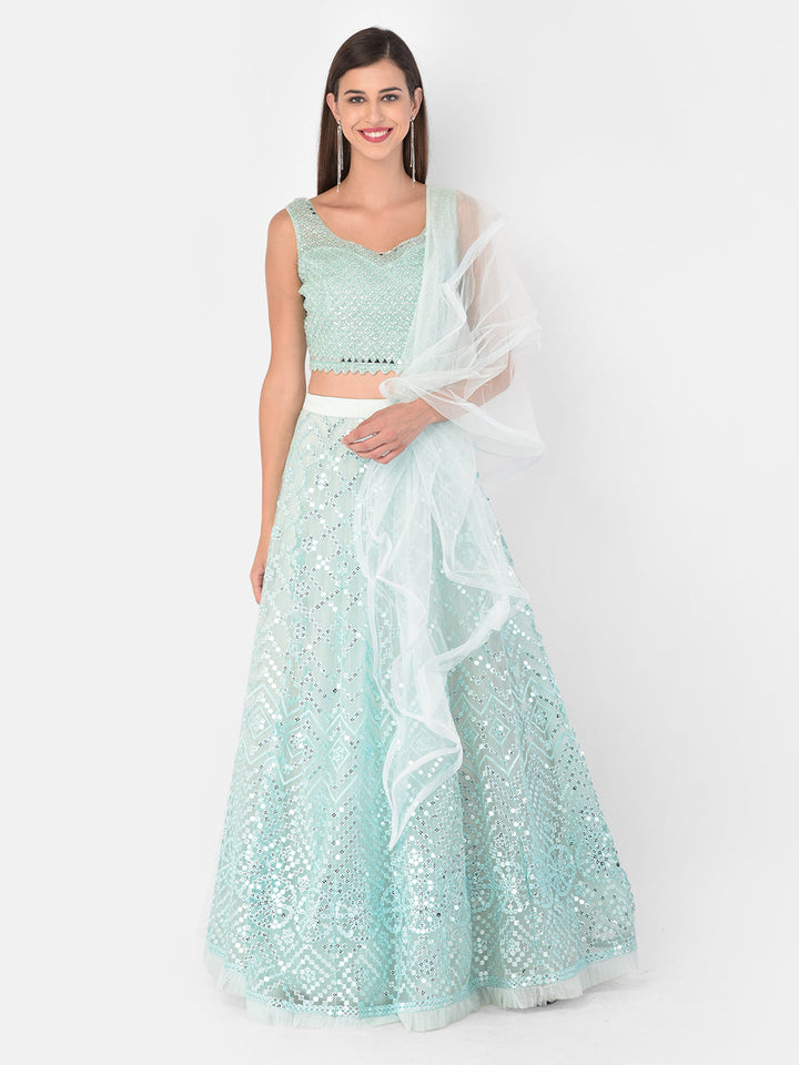 Neerus Blue net embellished lehenga set - detail view 5