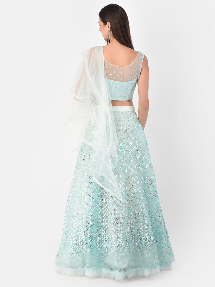 Neerus Blue net embellished lehenga set - side view