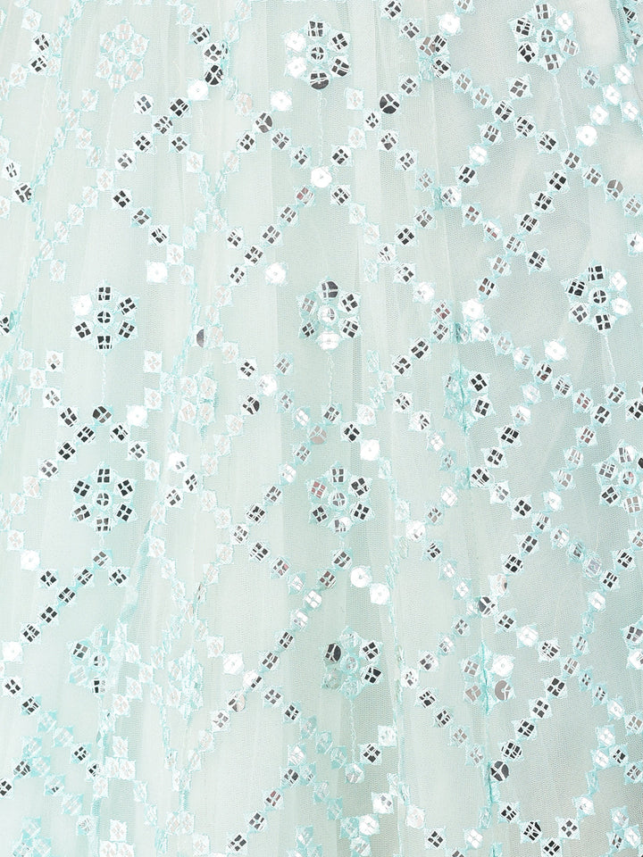 Neerus Blue net embellished lehenga set - detail view 3