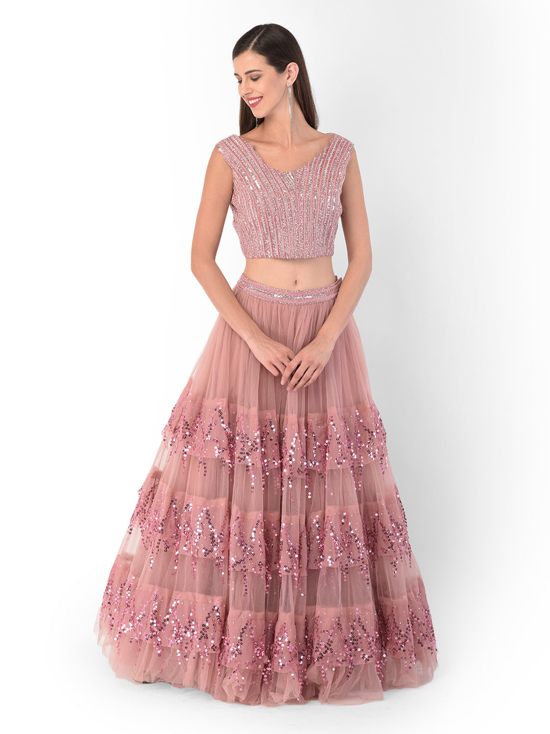 Neerus Pink net embellished lehenga set - detail view 4