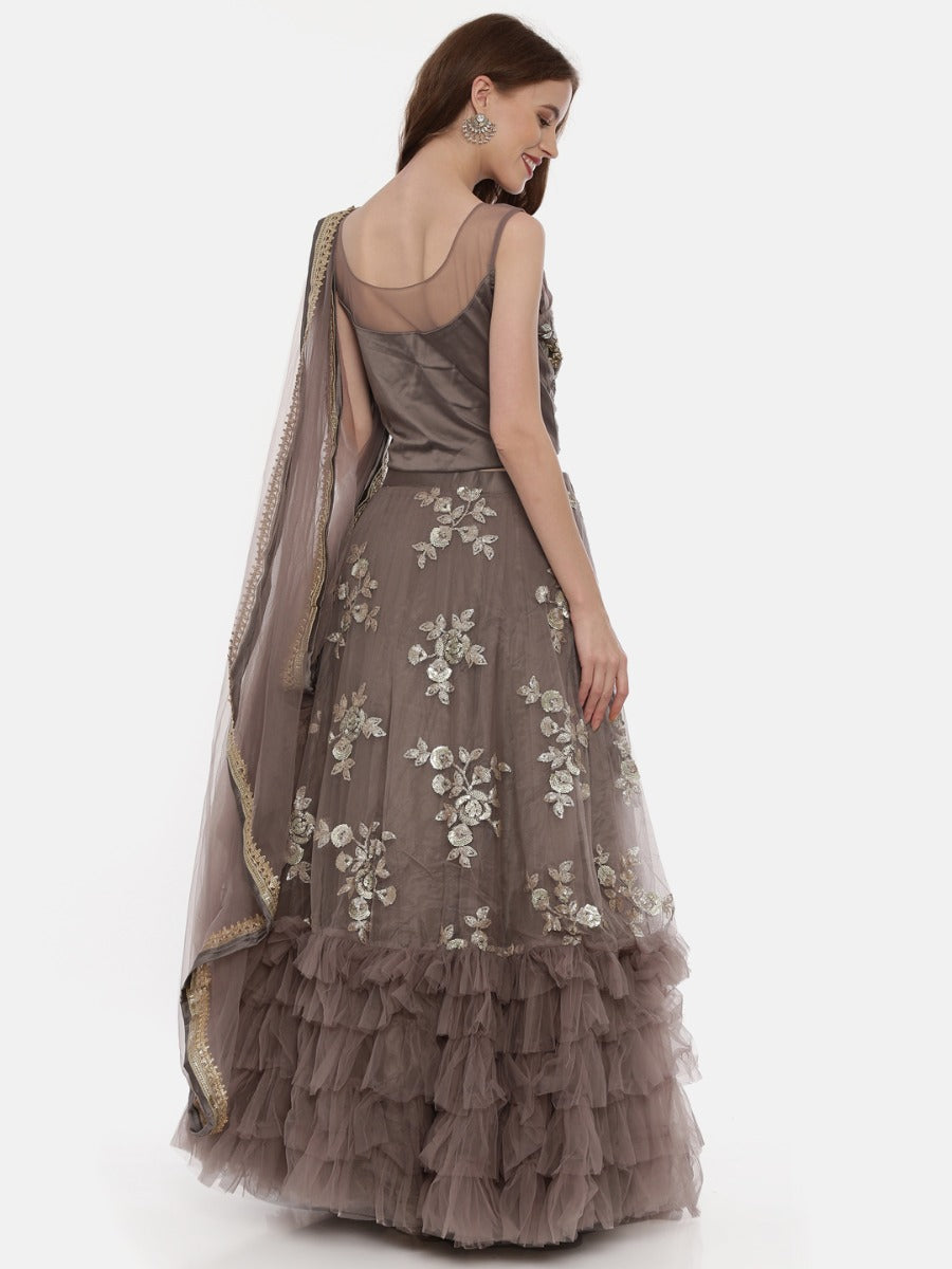 Neerus Brown net embroidered lehenga - detail view 2