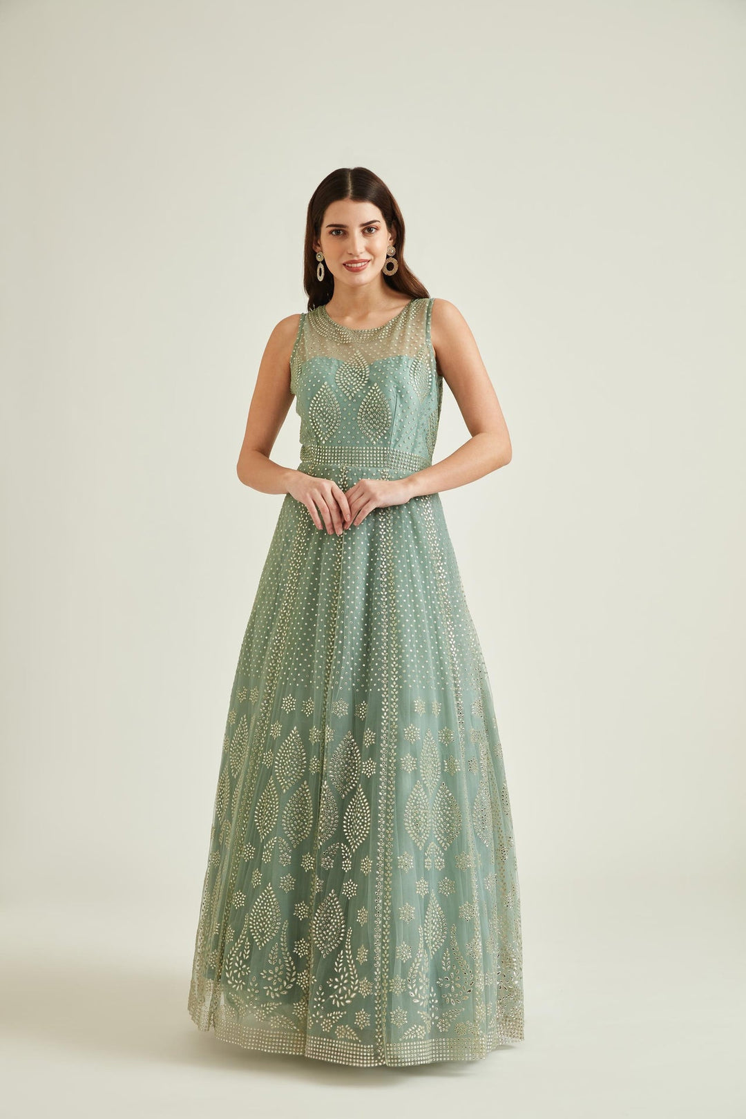 Neerus Blue net mirror work gown - detail view 1