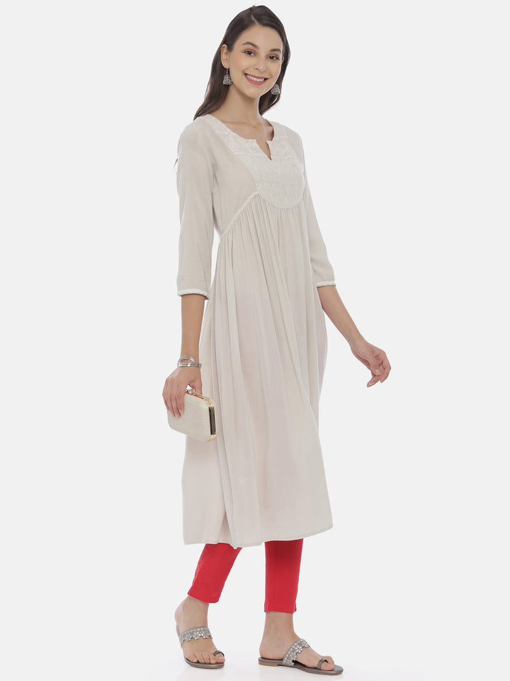 Neerus Beige rayon solid kurti - detail view 1