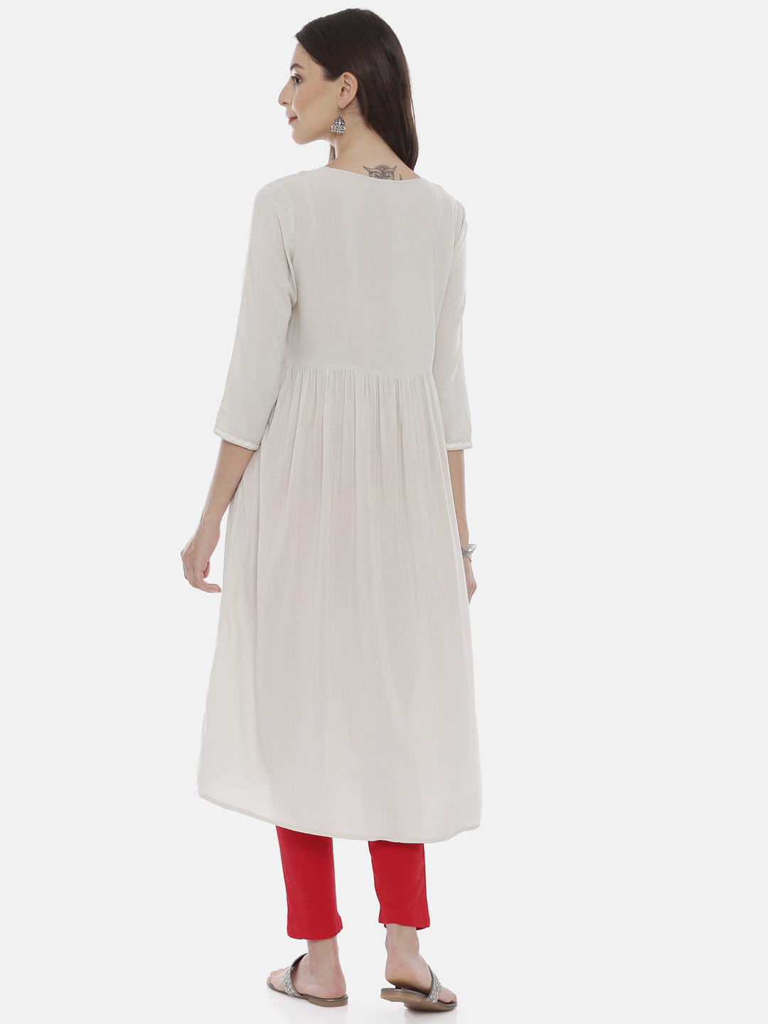 Neerus Beige rayon solid kurti - detail view 2