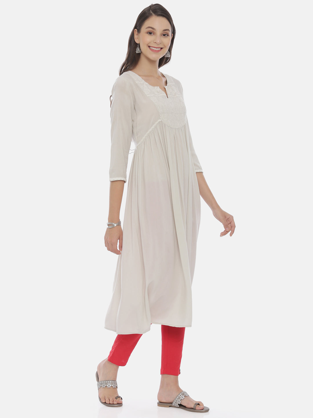 Neerus Beige rayon solid kurti - detail view 3